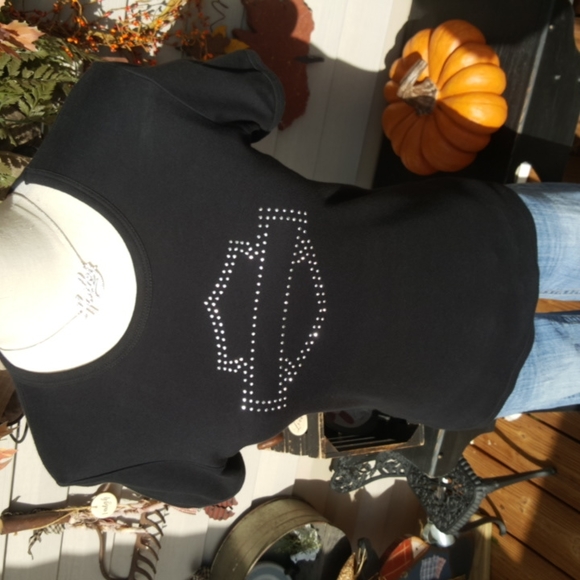 HARLEY-DAVIDSON ♡ Sweet Vintage Black w/Silver Studded Bar 'n Shield H-D Top L - Picture 5 of 16